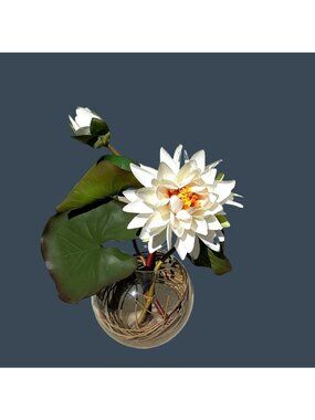 ARTIFICIAL WATER LILY FLORAL ARRANGEMENT WITH CLEAR VASE